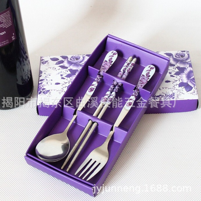 Supply of Stainless Steel Gift Box Tableware 3-Piece Set Forks, Spoons and Chopsticks Set Wedding Gifts Kitchen Household Supplies Set