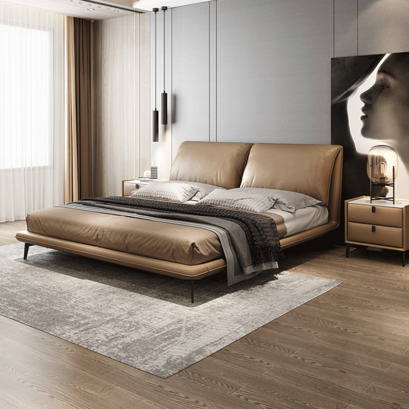 Cama de orejas de elefante, cama de cuero, cama doble moderna y simple, cama queen 1.8 de alta gama, atmósfera italiana, cama de matrimonio minimalista.