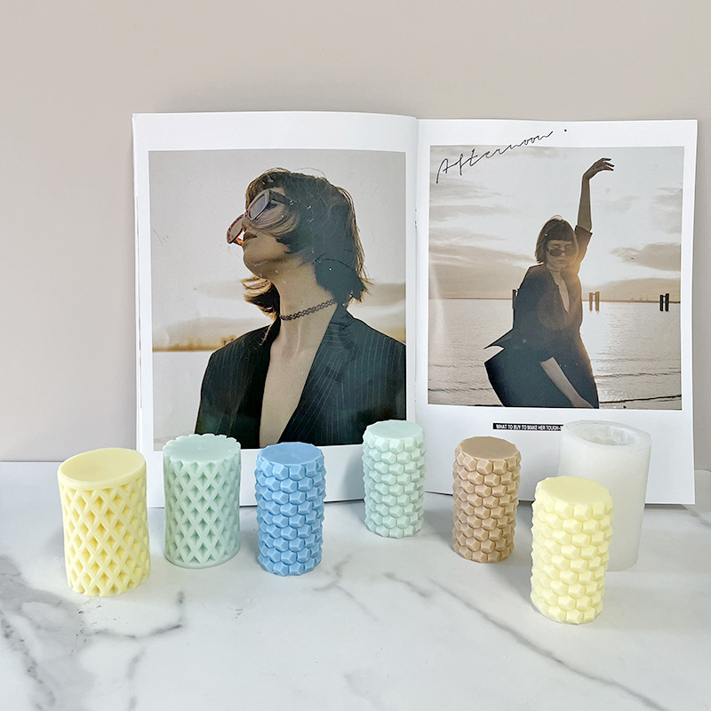 Geométrica vela cilíndrica molde de silicona panal cilíndrico diamante agujero jabón hecho a mano torta yeso herramienta abrasiva