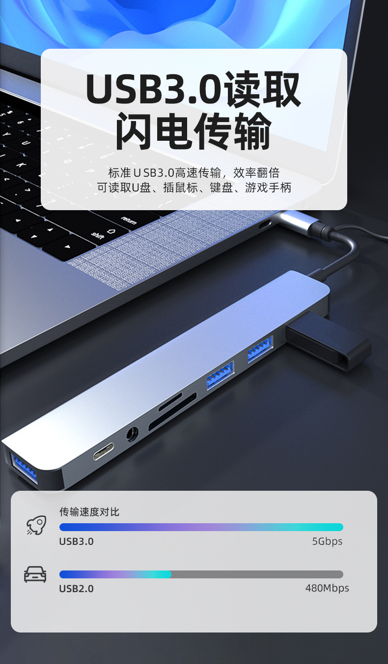 TYPE-C çift uçlu sekizi bir arada yerleştirme istasyonu usb3.0 yüksek hızlı iletim hub çok fonksiyonlu hub yerleştirme istasyonu