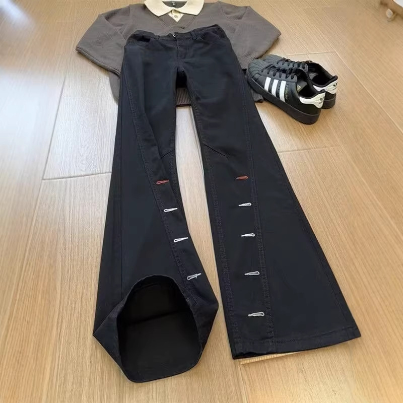 American Embroidered Micro-pull Jeans Men's Spring Trendy Brand Design Sense Diagonal Pants Loose Slim Straight Trousers_mkmklike.com