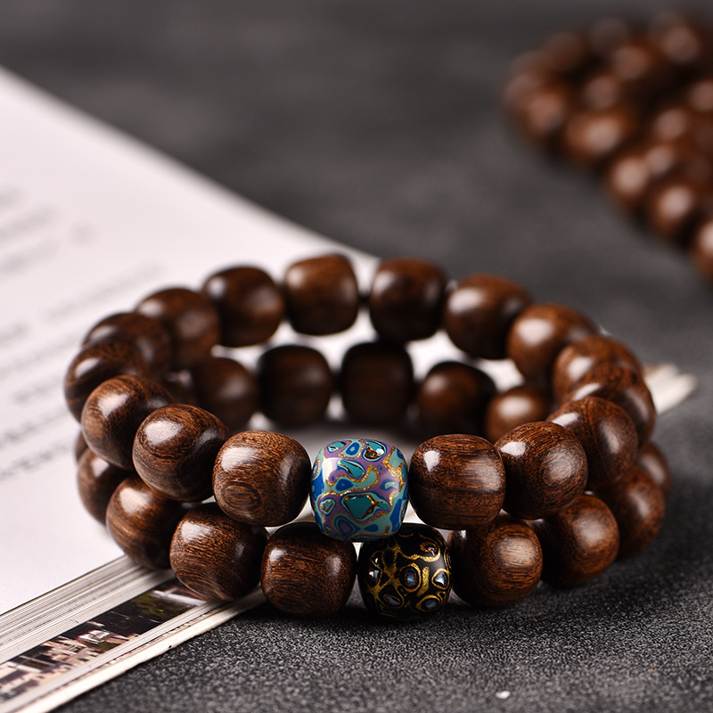 rosary with round beads golden sandalwood walnut