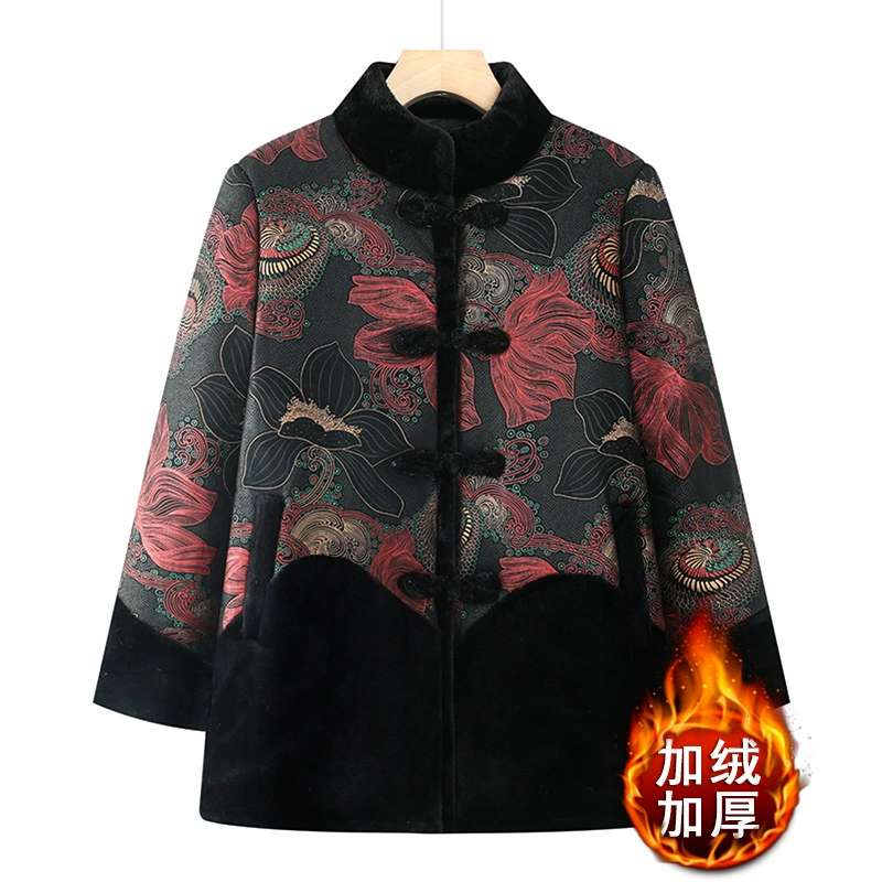 Мама зимняя новая китайская хлопчатобумажная куртка женский средний и пожилой бархатный толстый топ бабушка норковая шерстяная куртка