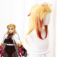 雁汀 鬼灭之刃 炎柱 炼狱杏寿郎 渐变挑染 动漫cosplay全头套假发