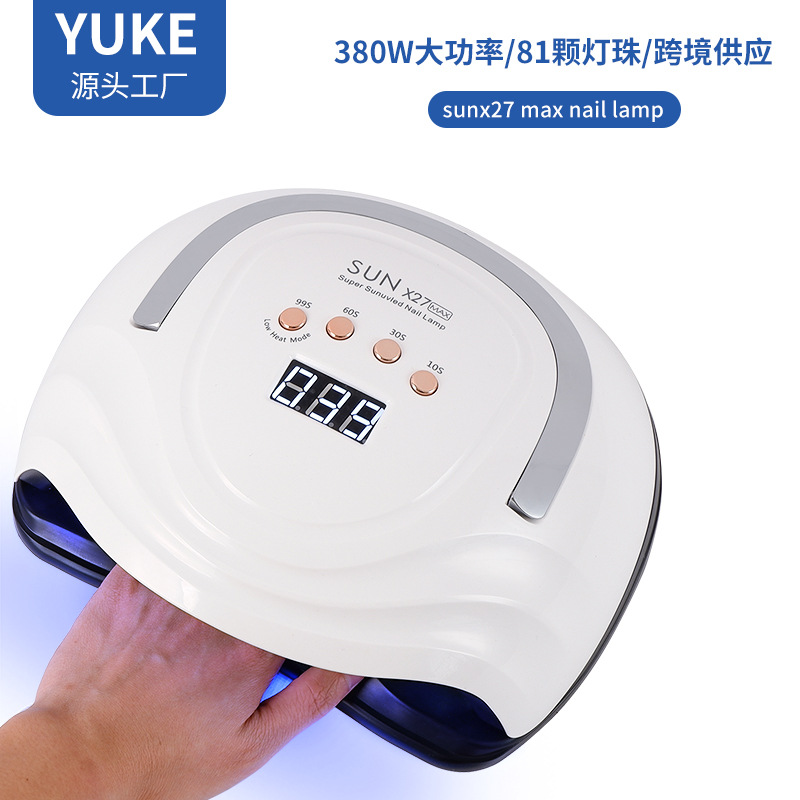 Lámpara de uñas de alta potencia transfronteriza de 380W, pegamento de esmalte de uñas UV, lámpara de curado led, lámpara de fototerapia inteligente de secado rápido