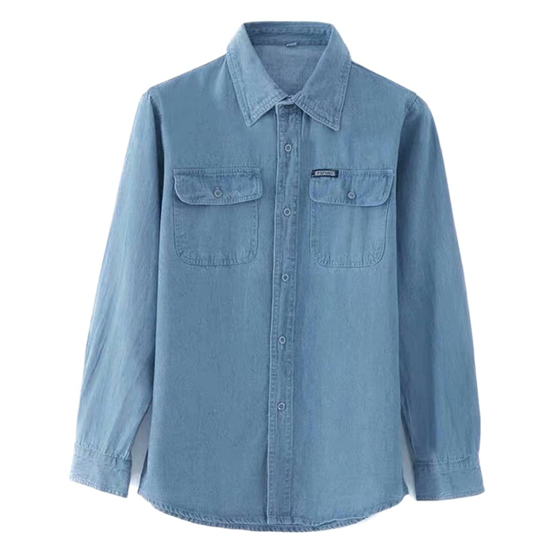 Camisa de mezclilla de primavera y otoño de los hombres camisa de manga larga estilo coreano de moda guapo camisa casual de los hombres delgada capa a juego