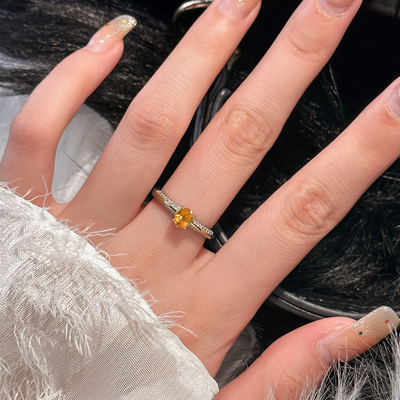 Piedra Fanta amarilla natural s925 con incrustaciones de plata esterlina anillo simple personalidad femenina tendencia estilo ins atmósfera de moda