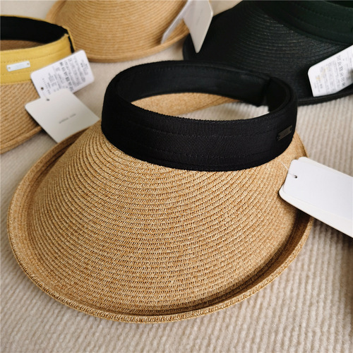 New Japanese style Sun Li same style spring and summer large brim straw empty top hat women's beach sunshade UV sun protection straw hat