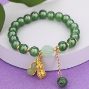 S079-Pulsera de cuentas de jade Donglin de maní verde#tamaño 355