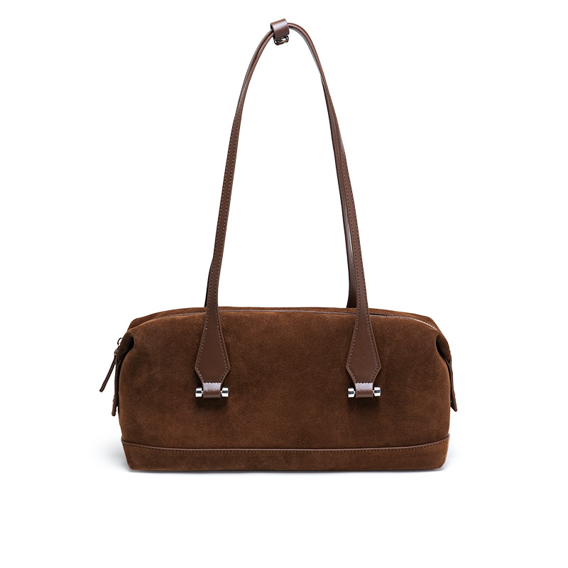 Commuter Matte Cowhide Tote Bag Women's Handbag Boston Retro Luxury Baguette Shoulder Underarm Bag - Thumbnail 6