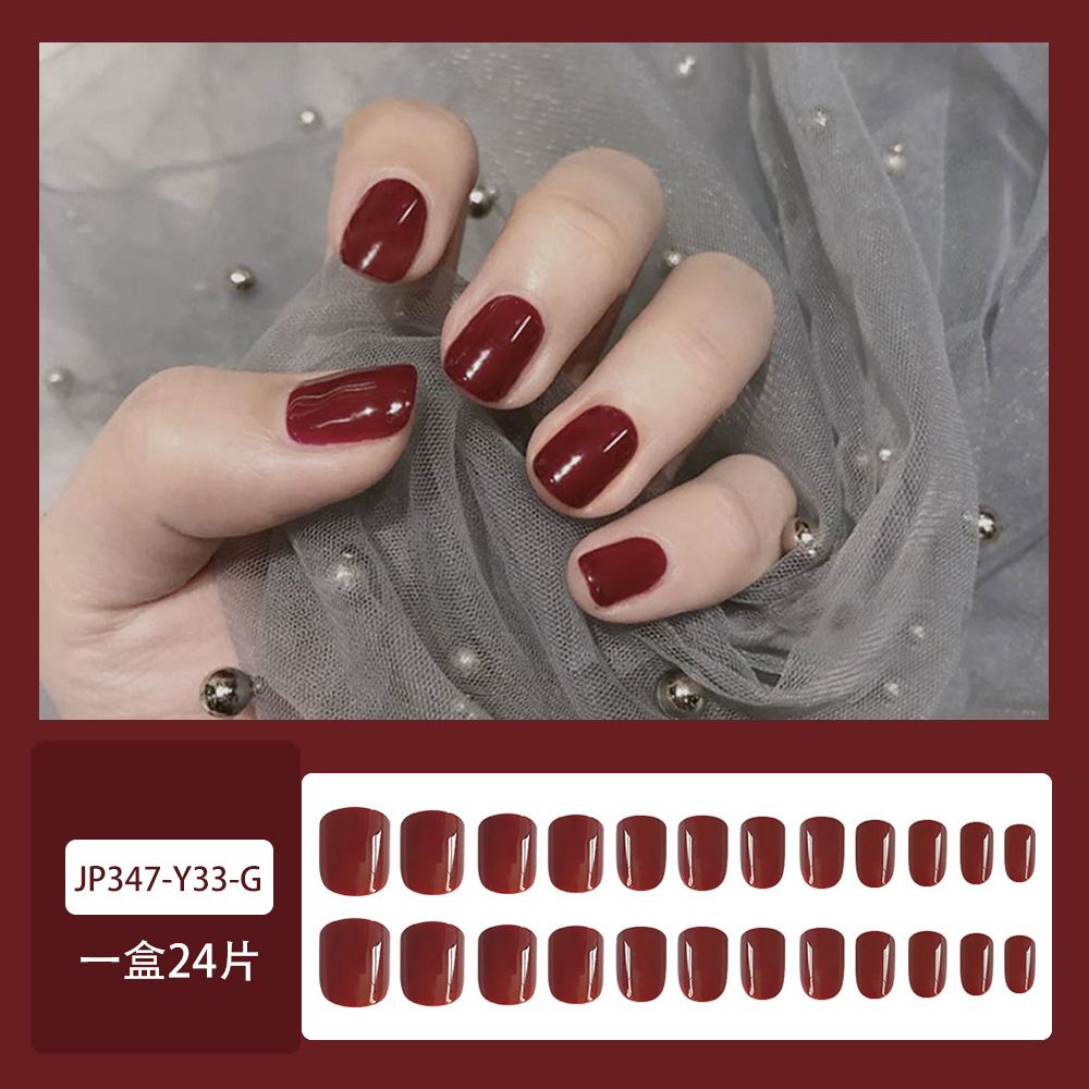 Juego de 24 uñas postizas elegantes, diseño de uñas en rojo vino cereza, pegatinas de uñas retro más vendidas en el extranjero image 3