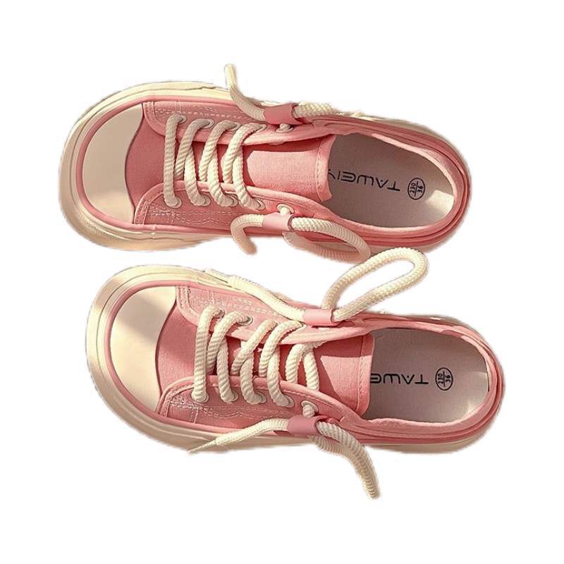 Cute Cherry Blossom Pink Canvas Shoes for Women, Thick-Soled, 2025 Spring New Style, Slip-On Shoes, Thin Style, Niche Sneakers