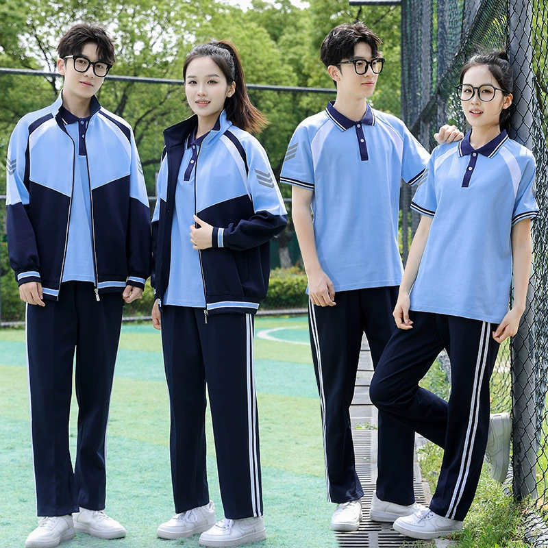 Весенняя и осенняя школьная форма, костюмы с длинными рукавами для младших и старших классов, спортивная групповая форма, летняя классная форма с короткими рукавами для учащихся начальной и средней школы в студенческом стиле.