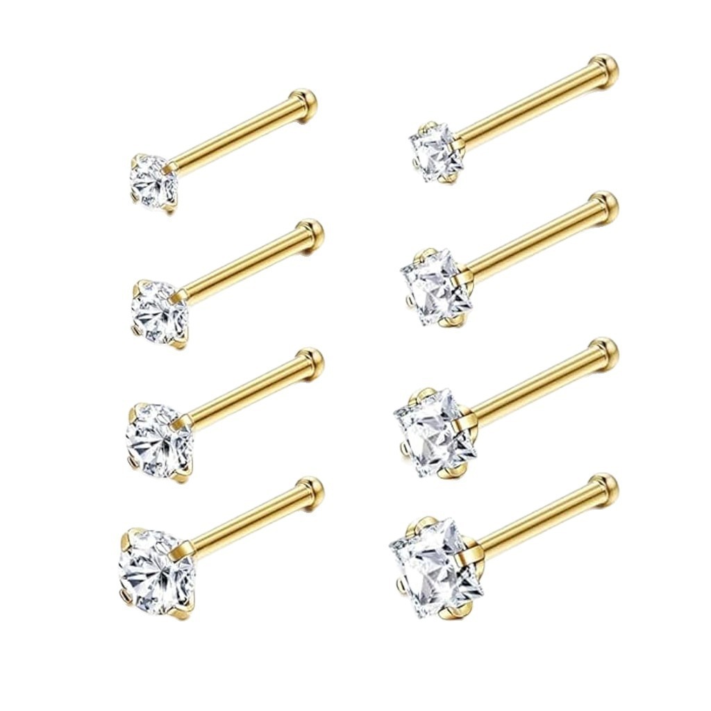 Bestseller Titanium Stainless Steel Zircon Straight Square Round Nose Stud Combination Set_voghion.com