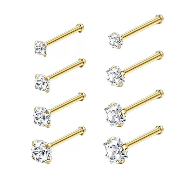 Amazon's Best-Selling Titanium Steel Nose Nail Stainless Steel Zircon Straight Nose Nail Square Round Nose Nail Combination Set