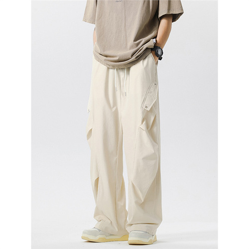 Pure Color Work Pants for Men Spring and Autumn American Street Fashion Brand Loose Straight Leg Parachute Casual Long Pants