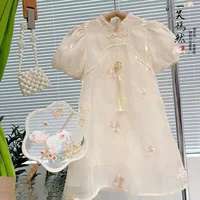 Платье детское летнее в этническом национальном стиле платье Cheongsam в китайском стиле с короткими рукавами и сетчатым платьем Cheongsam