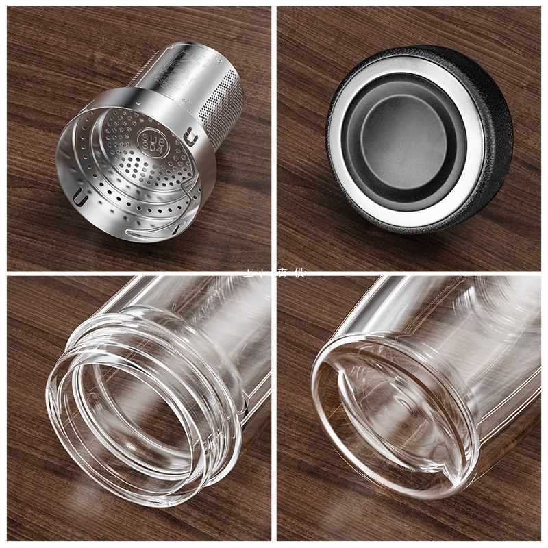 5IJO个人双层茶水分离玻璃杯大容量便携男士款泡茶叶水杯办公隔热