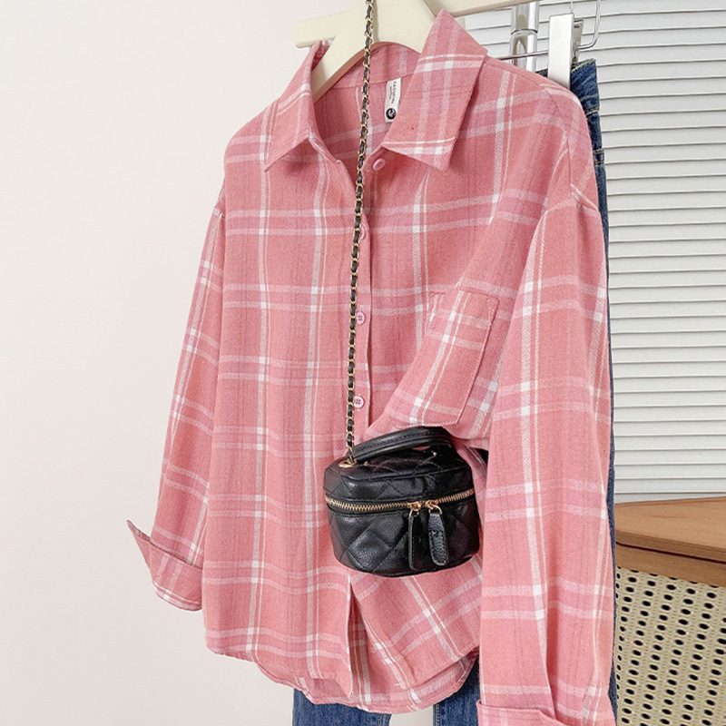 European and American Spring and Autumn Plaid Shirt Women's New Cross-border Fashion Loose Casual Retro Plaid Long-sleeved Design Top