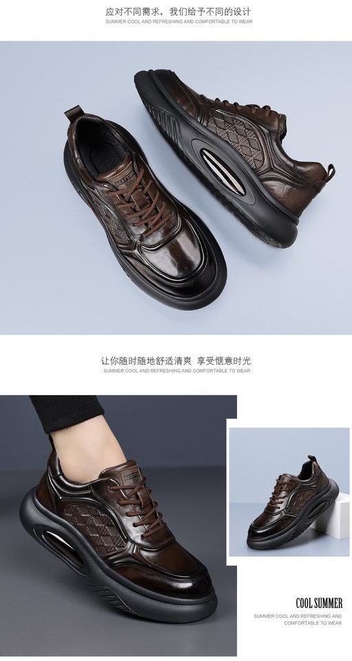 Giày thể thao nam da bò thật đế dày tăng chiều cao, giày sneaker nhẹ thoáng khí gót 3–5 cm — màu nâu, màu đen chi tiết 17