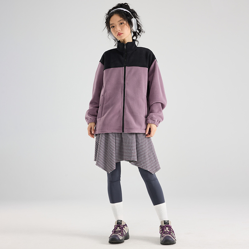 2910 invierno abrigo de grafeno abrigo de terciopelo pareja de cuello vertical empalmado chaqueta casual suelta