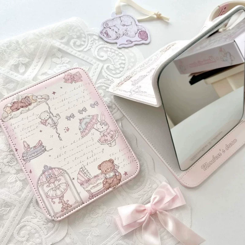 Foldable Table Handheld Mirror, Thickened Cute Bear Doll Design, Sizes Small & Big