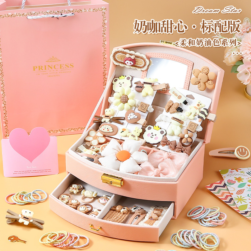 Regalo del día del niño Juguetes de cumpleaños para niñas Niña de 3 años, 10 niñas, 8 cajas de regalo de joyas, 9 accesorios para el cabello