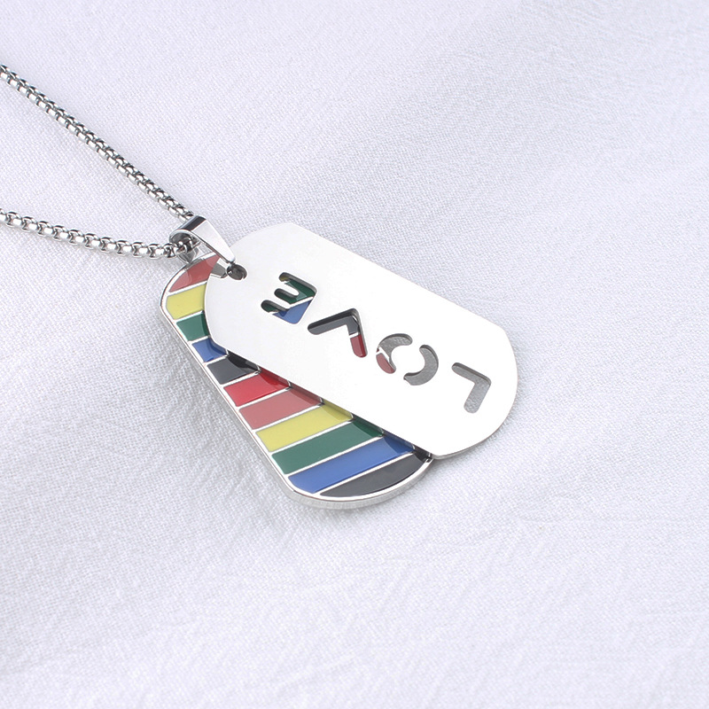 Men's Necklace European and American Fashion Colorful Military Brand Stainless Steel Pendant Letter Double Brand Sweater Chain Women's Jewelry Wholesale