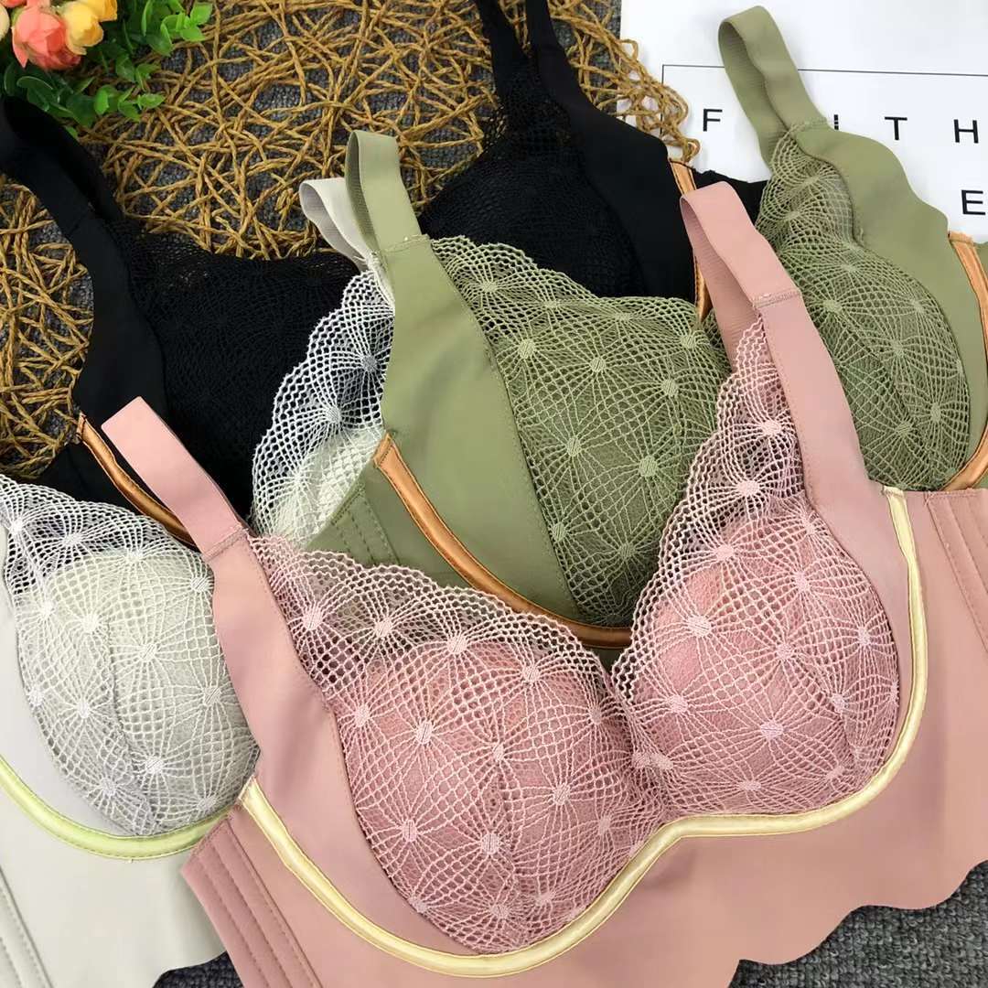 Nuevo sujetador de alta calidad de moda de encaje jacquard transpirable y cómodo ajuste lateral de pecho de cuatro botones ropa interior mujer