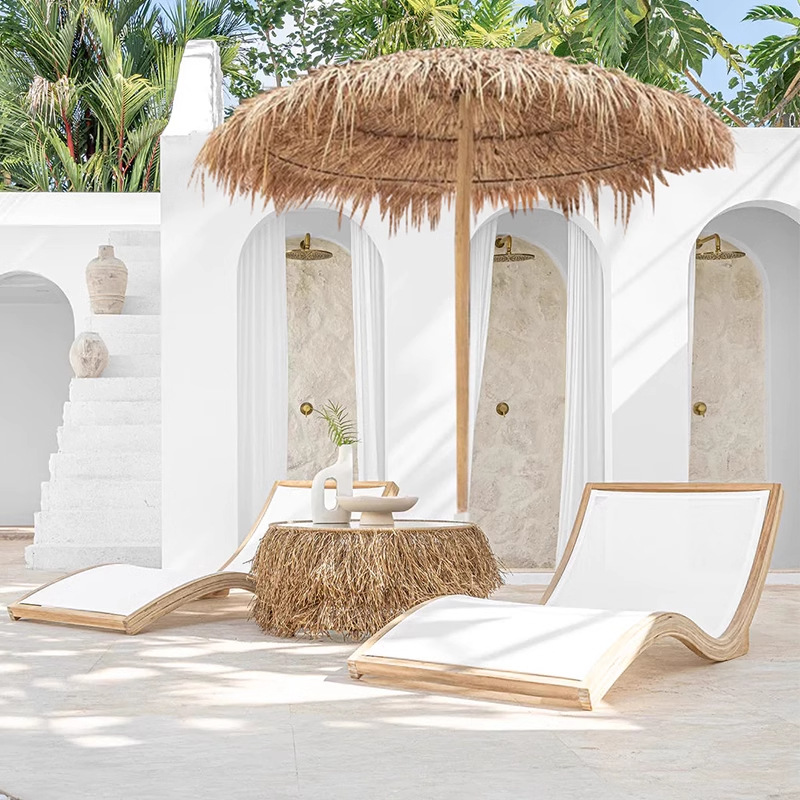 Cama al aire libre patio villa piscina sillón de madera maciza al aire libre terraza impermeable silla de playa de teca junto al mar