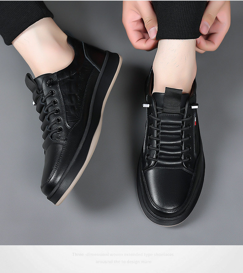 Giày sneaker nam cổ thấp da bò hai lớp, đế bằng, dây buộc phía trước — PZ2389 màu trắng, PZ2389 màu đen chi tiết 23