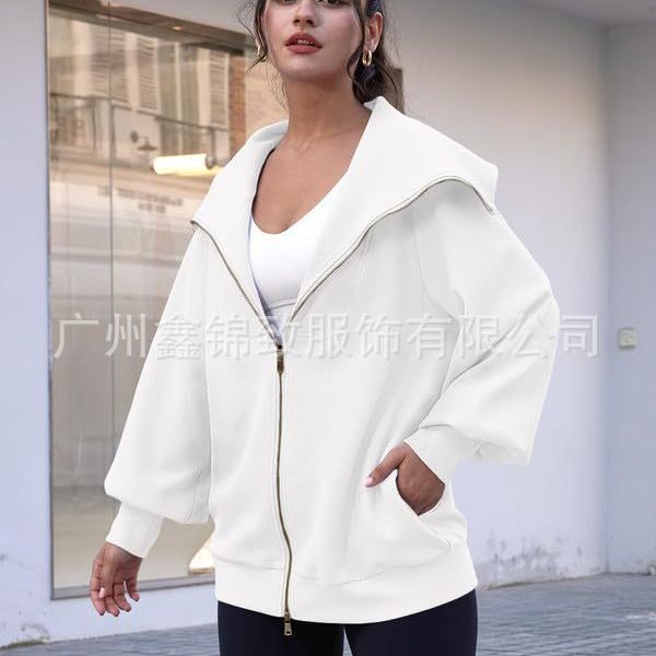 2023 Amazon mujeres de gran tamaño cremallera lindo sudadera chaqueta ropa 2023 otoño y el invierno la moda