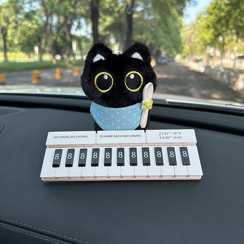Pequeño gato negro bolsos colgantes lindos muñecas de peluche muñecas automóviles tarjetas telefónicas de estacionamiento temporal tarjetas de número de mujer