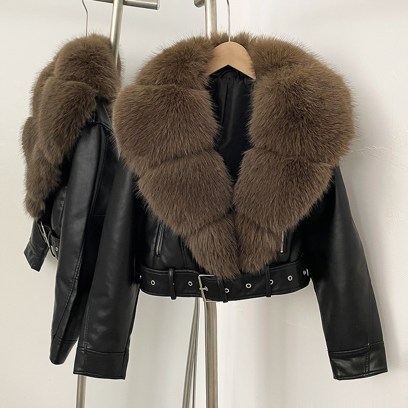 Imitation Fox Fur Collar Leather Jacket for Women, Autumn and Winter Cross-Border Hot-Selling Fashion Versatile Loose Pu Leather Coat Imitation Fox Fur Collar Leather Jacket for Women, Autumn and Winter Cross-Border Hot-Selling Fashion Versatile Loose Pu Leather Coat