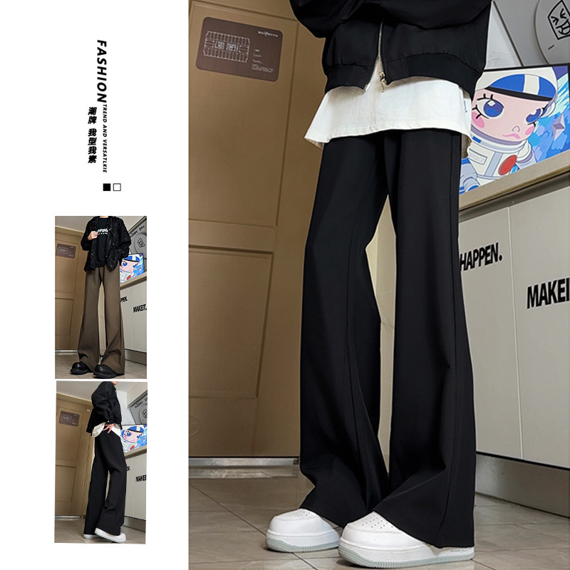 CetKy アメリカン ハイストリート クリーンフィット シルエット パンツ ブラック カジュアル パンツ メンズ レディース ストレート マイクロフレア バイブ パンツ|undefined
