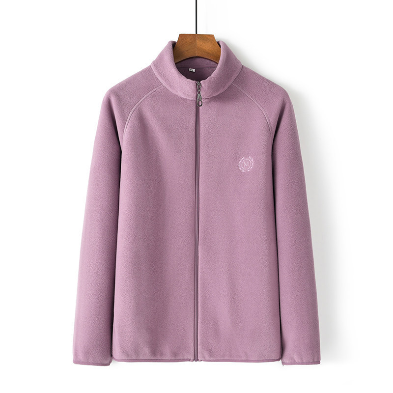 Middle-Aged Mom's Spring and Autumn Fleece Jacket for Women, Thin Double-Sided Fleece, Simple Casual Sweatshirt, Stylish Versatile Jacket