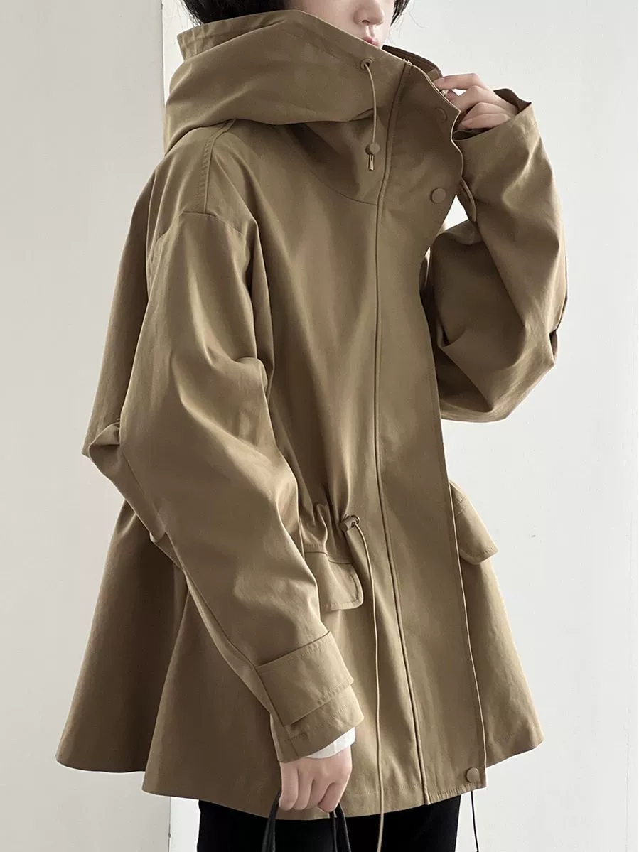 Хаки осеннее trench coat, укороченная ретро-куртка для отдыха, британский стиль, для подростков, оверсайз