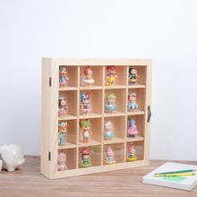 木质分格手办收纳盒 跨境泡泡玛特实木置物架 茉莉娃娃收纳展示架