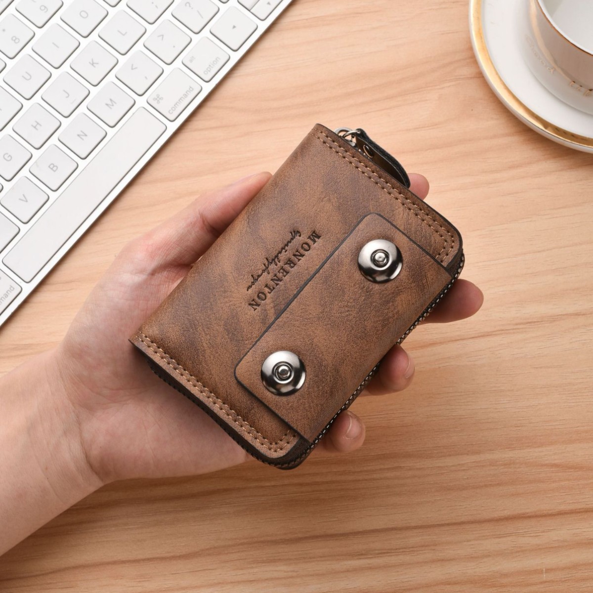 Cross-Border Men's Business Wallet, Vintage Double Magnetic Clasp Accordion Card Holder, Large Capacity Coin and Business Card Fashion Id Holder