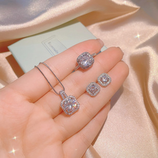 Zirconium, chain for key bag , wedding ring, earrings, pendant, set, simple and elegant design, 3 piece set, Birthday gift