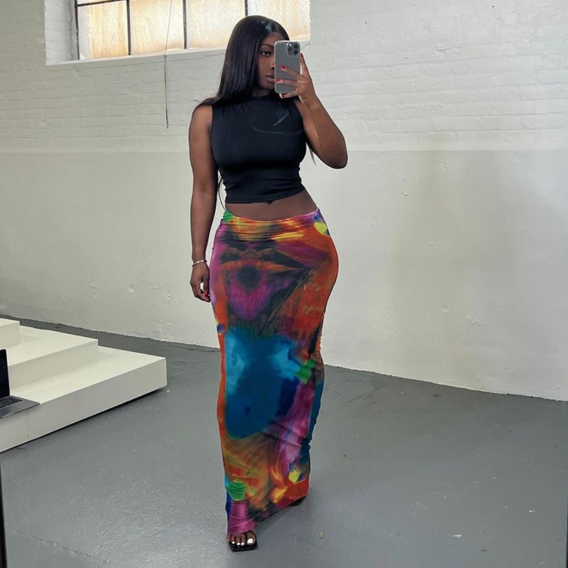 119g Weight Maxi Long Dress Dress Length Type Hip skirt Dresses Type Spandex, Polyester, Milk Silk Printing Fabric Type High Waist Waist Line High Elasticity Elasticity Daily Occasion Painted Function Slim Fit Type Geometric Pattern Spring, Autumn Season Women's Gender wind, Streetwear Style Women's Summer New Casual Painted Print Bare Midriff Slim Fit Sheath Long Skirt 5