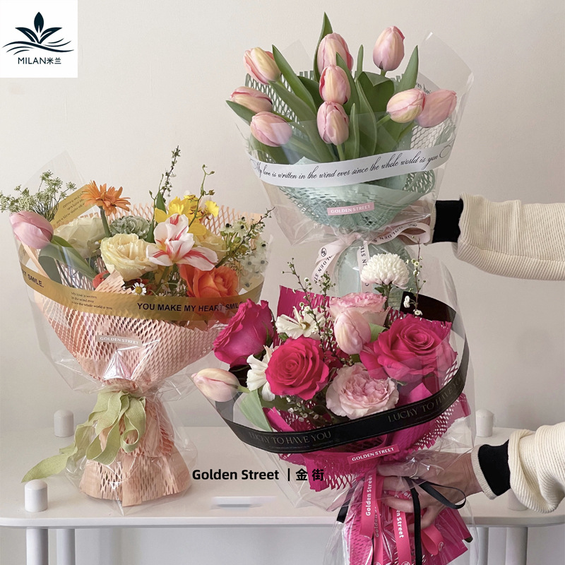 米兰 ins风简约英文opp膜加厚防尘透明玻璃纸防水鲜花花束包花纸