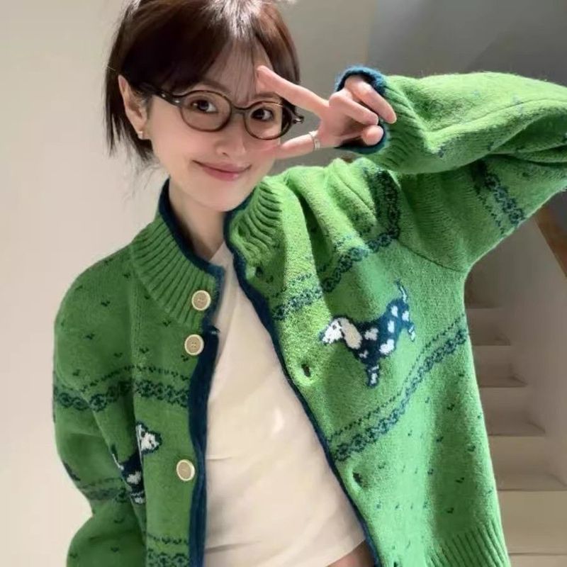 圣诞绿色毛衣女2025春秋季费尔岛复古氛围感穿搭上衣针织开衫外套|undefined