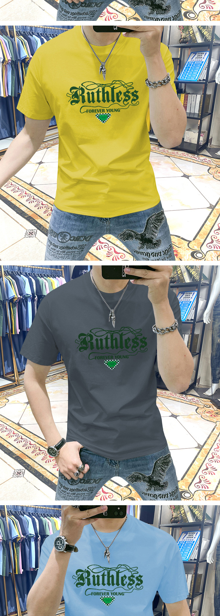 T-shirt da uomo in cotone con stampa a lettere personalizzata_voghion.com
