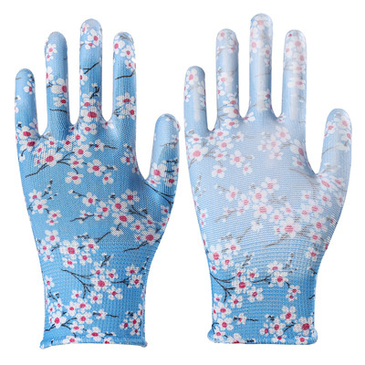 Delgado fino plástico pimienta picking Guantes ligero y flexible verano hilo de nylon con pegamento PU recubierto palma polvo trabajo guantes de las mujeres