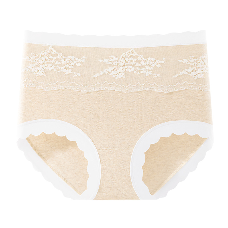 Ropa interior de algodón de color transpirable de cintura alta, algodón de color de encaje francés, cintura alta, abdomen, entrepierna antibacteriana 2025 nueva ropa interior para mujer