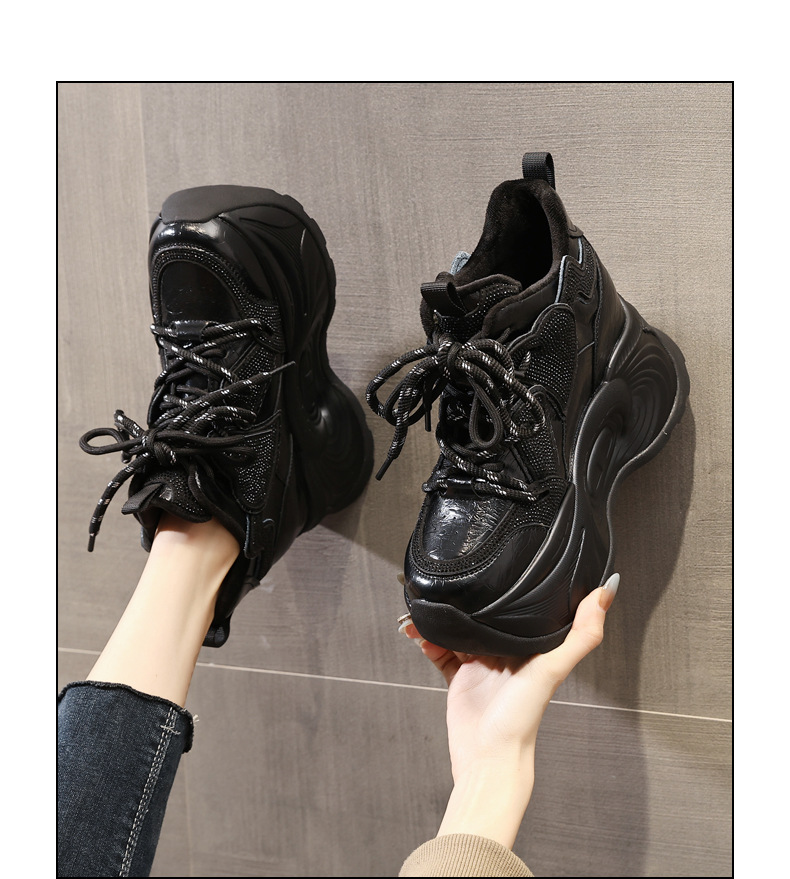 Giày sneaker nữ chunky đế dày độn cao lót nhung giữ ấm mùa đông — Màu đen lót nhung chi tiết 17