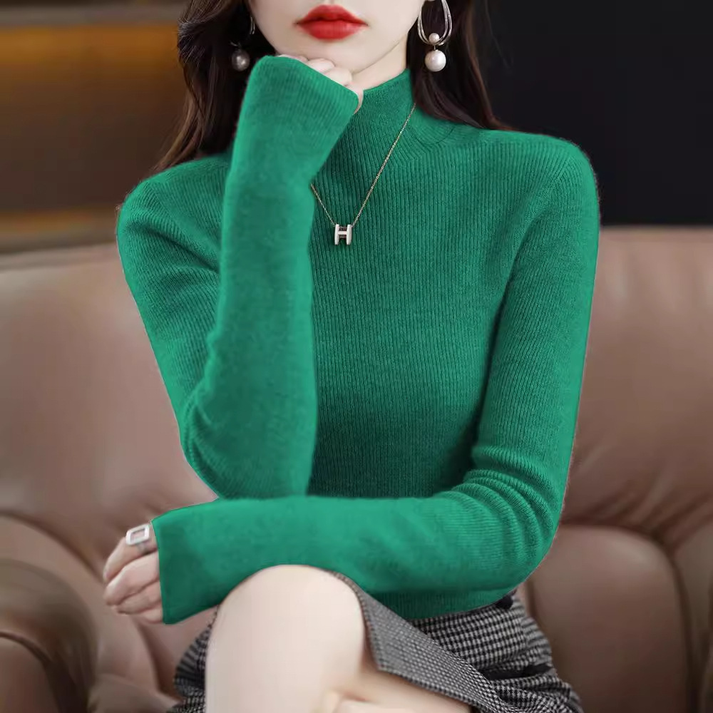 一線の成衣シームレス半高襟ウールセーター女性プルオーバーセーター