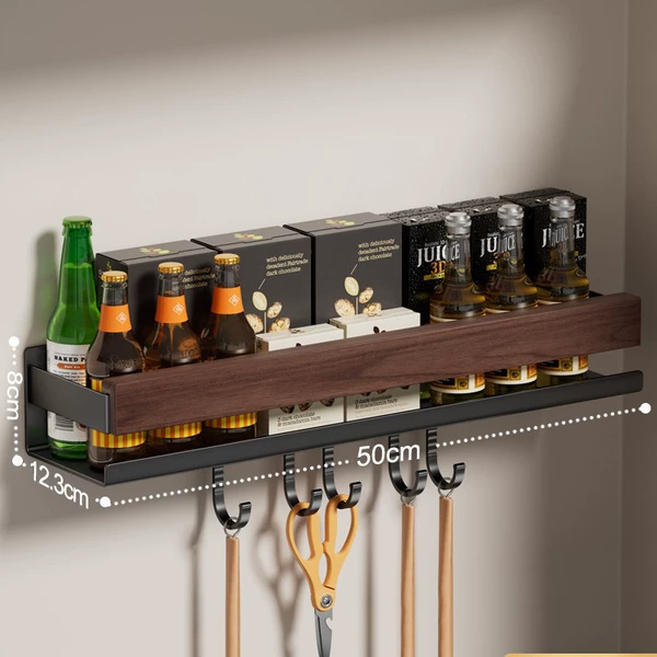 [Walnut + Stainless Steel] 50CM Storage Rack - With Hook