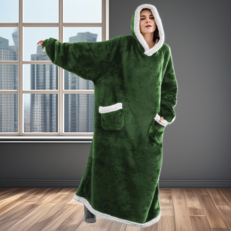 Lamb Wool Tv Blanket, Flannel Blanket, Wearable for Outdoor Use, Extended Length with Vertical Pockets, Lazy Blanket, Office Nap Blanket